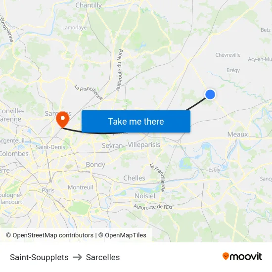 Saint-Soupplets to Sarcelles map
