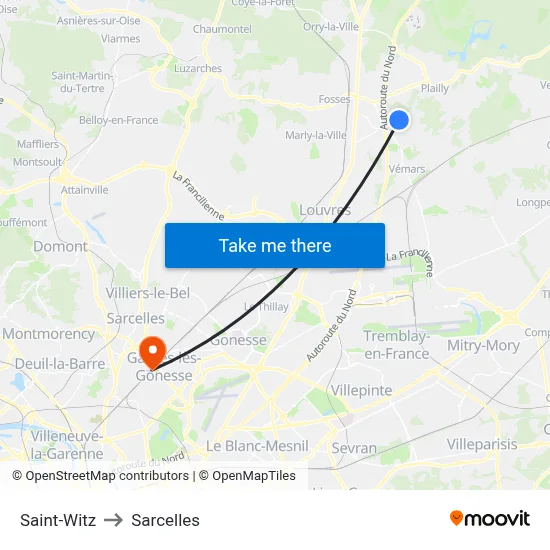 Saint-Witz to Sarcelles map