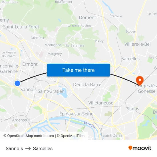 Sannois to Sarcelles map