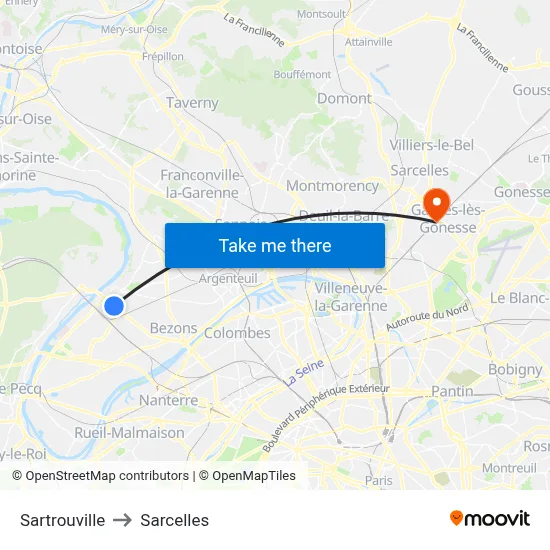 Sartrouville to Sarcelles map