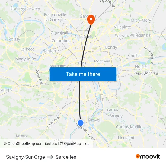 Savigny-Sur-Orge to Sarcelles map