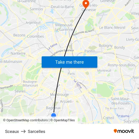 Sceaux to Sarcelles map