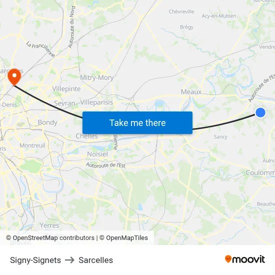 Signy-Signets to Sarcelles map