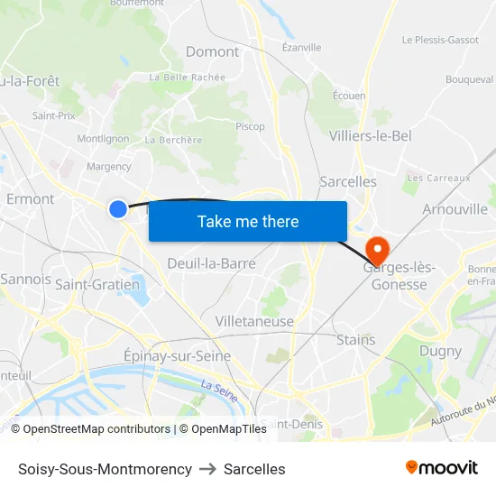 Soisy-Sous-Montmorency to Sarcelles map