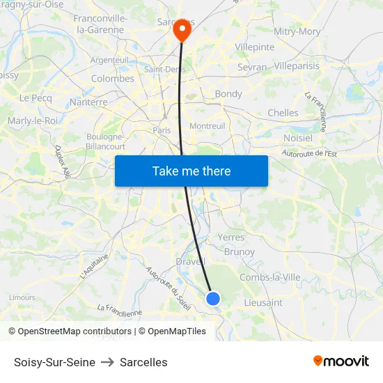 Soisy-Sur-Seine to Sarcelles map