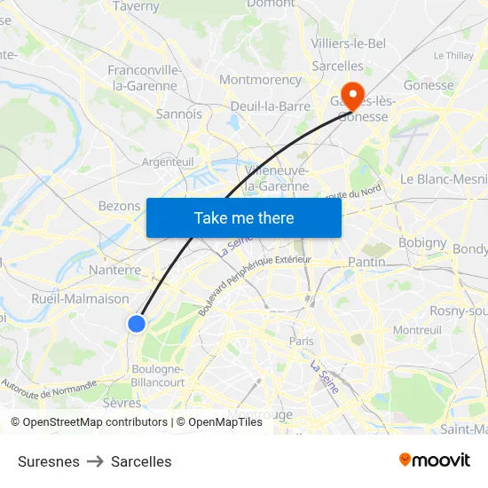 Suresnes to Sarcelles map