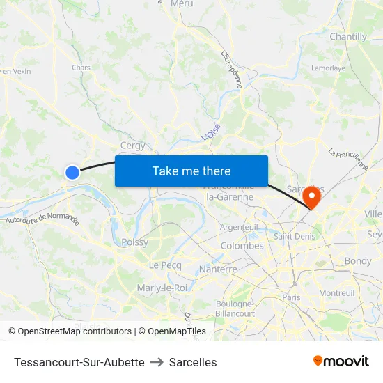 Tessancourt-Sur-Aubette to Sarcelles map