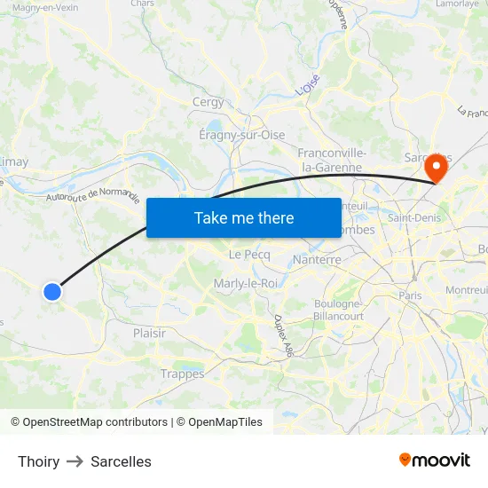 Thoiry to Sarcelles map