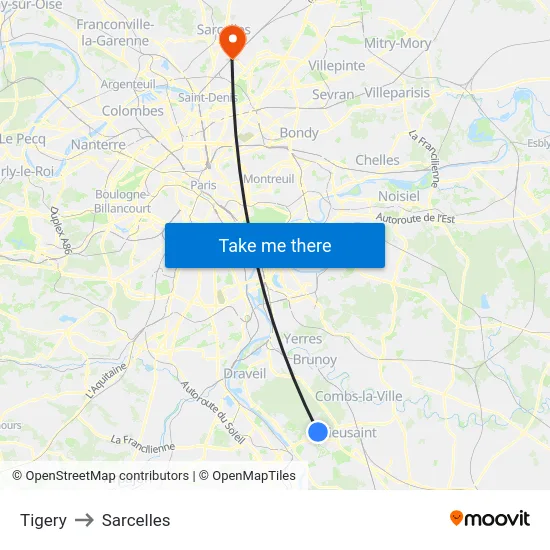 Tigery to Sarcelles map