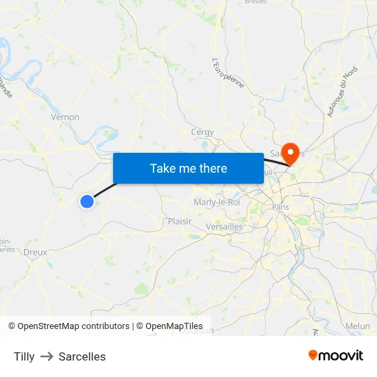 Tilly to Sarcelles map