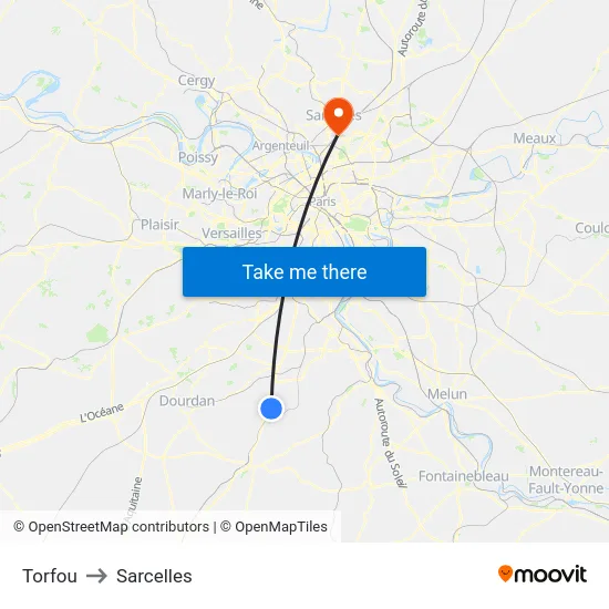 Torfou to Sarcelles map