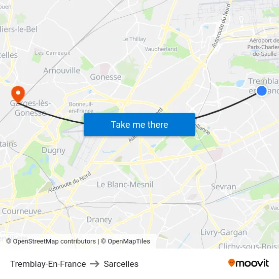 Tremblay-En-France to Sarcelles map