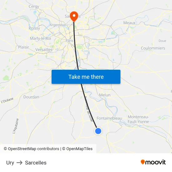 Ury to Sarcelles map