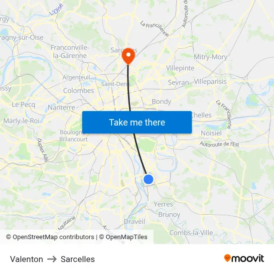 Valenton to Sarcelles map