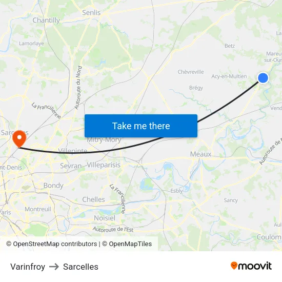 Varinfroy to Sarcelles map