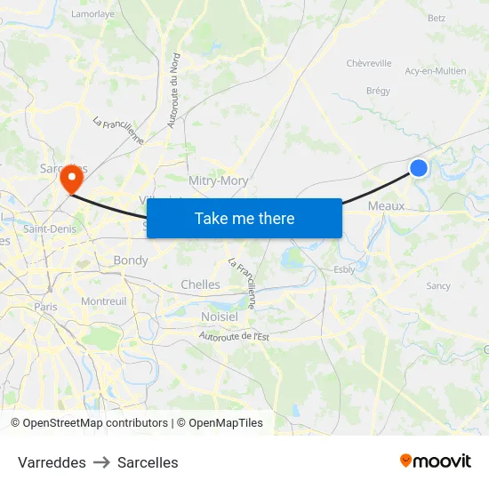 Varreddes to Sarcelles map