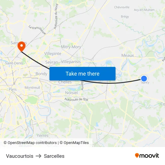 Vaucourtois to Sarcelles map