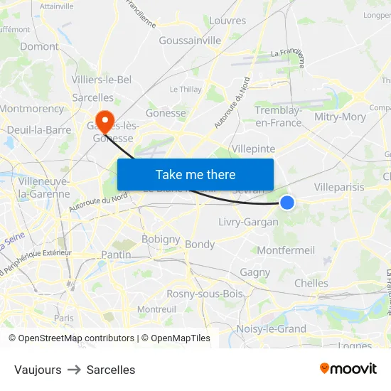 Vaujours to Sarcelles map