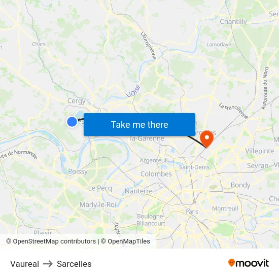 Vaureal to Sarcelles map