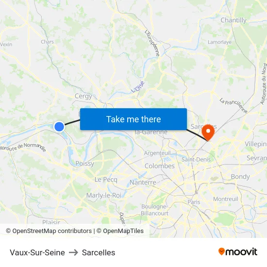 Vaux-Sur-Seine to Sarcelles map