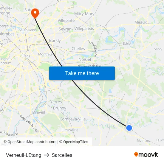 Verneuil-L'Etang to Sarcelles map