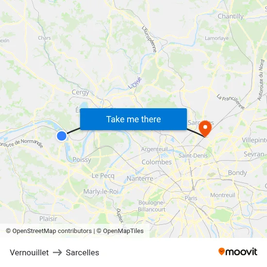 Vernouillet to Sarcelles map