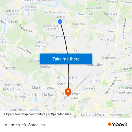 Viarmes to Sarcelles map