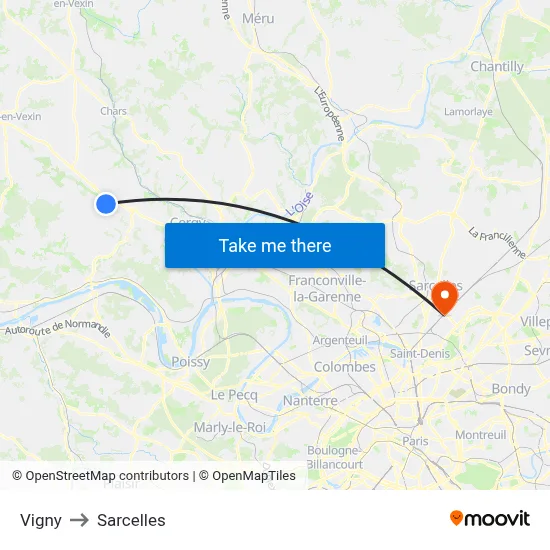 Vigny to Sarcelles map