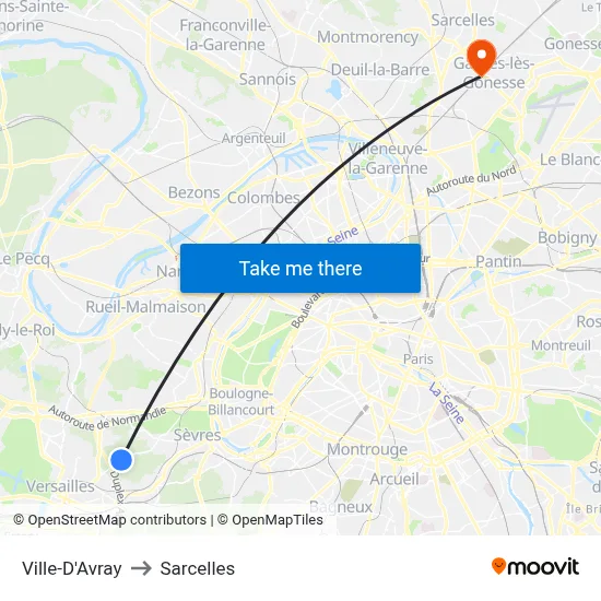 Ville-D'Avray to Sarcelles map