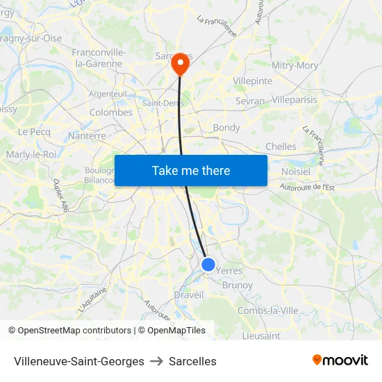 Villeneuve-Saint-Georges to Sarcelles map