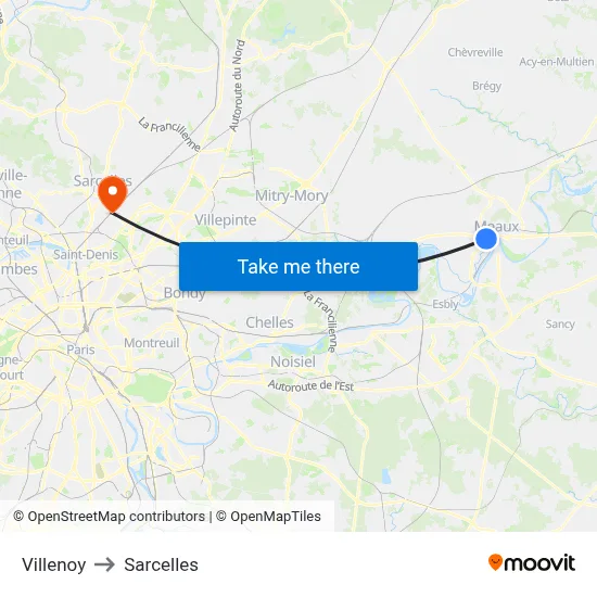 Villenoy to Sarcelles map
