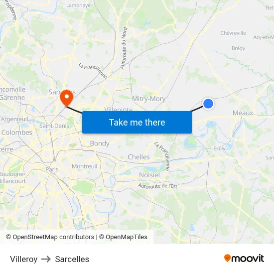 Villeroy to Sarcelles map