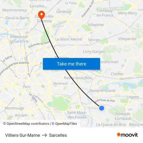 Villiers-Sur-Marne to Sarcelles map