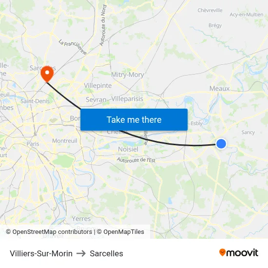 Villiers-Sur-Morin to Sarcelles map