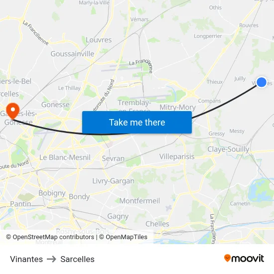 Vinantes to Sarcelles map