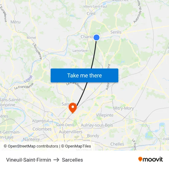 Vineuil-Saint-Firmin to Sarcelles map
