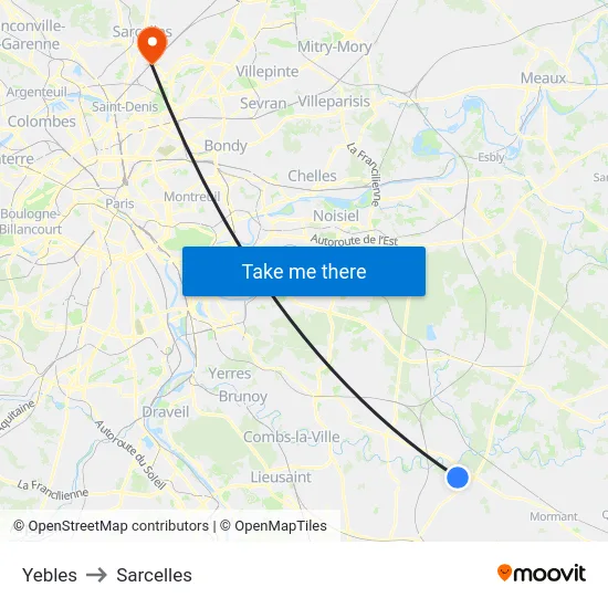 Yebles to Sarcelles map