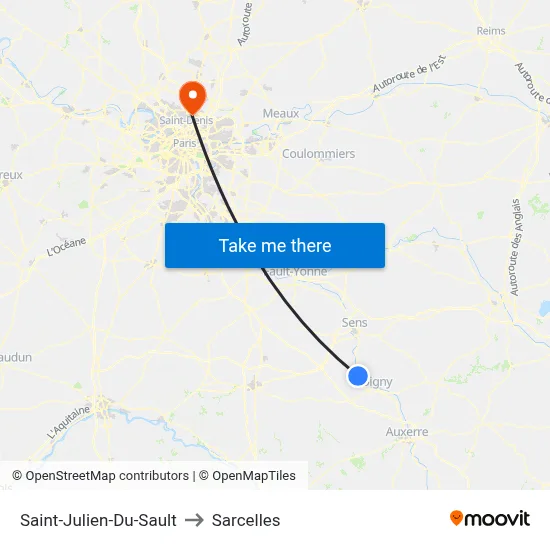 Saint-Julien-Du-Sault to Sarcelles map