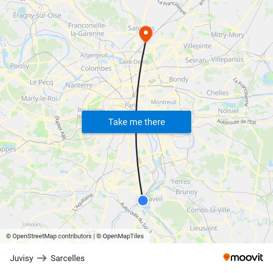 Juvisy to Sarcelles map