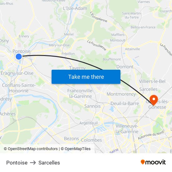 Pontoise to Sarcelles map