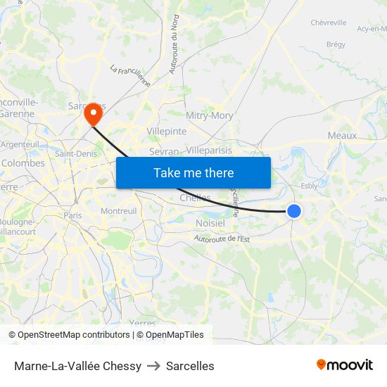 Marne-La-Vallée Chessy to Sarcelles map