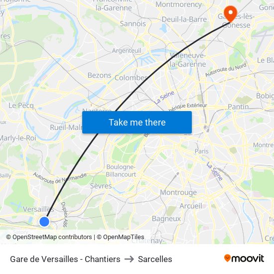 Gare de Versailles - Chantiers to Sarcelles map