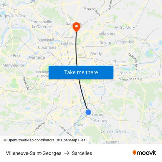 Villeneuve-Saint-Georges to Sarcelles map