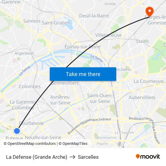 La Défense (Grande Arche) to Sarcelles map