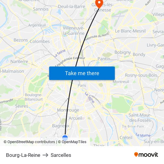 Bourg-La-Reine to Sarcelles map