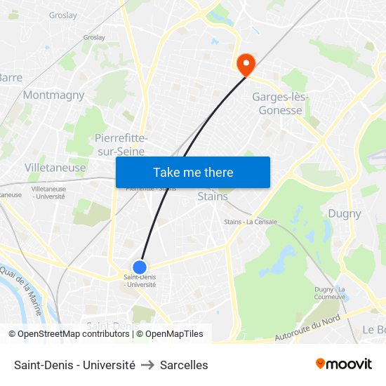 Saint-Denis - Université to Sarcelles map
