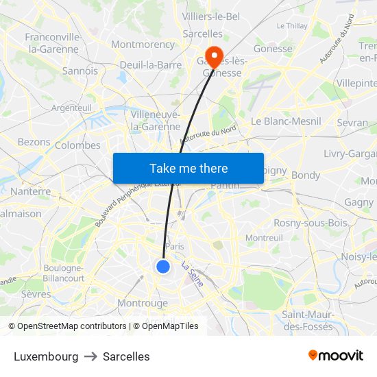 Luxembourg to Sarcelles map