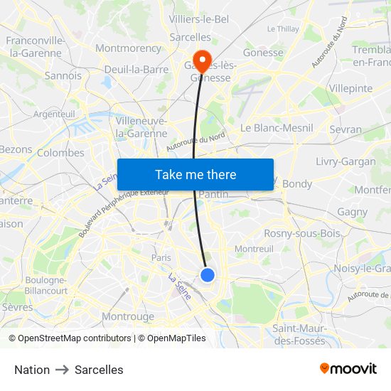 Nation to Sarcelles map