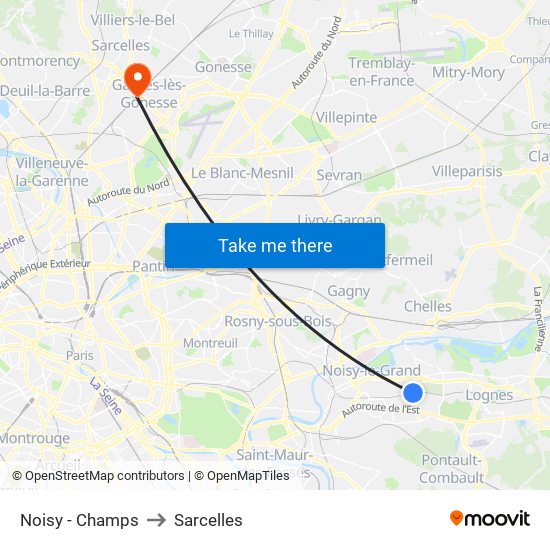 Noisy - Champs to Sarcelles map