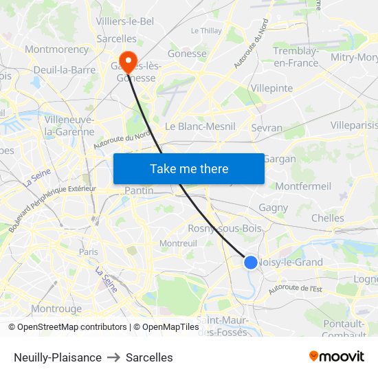 Neuilly-Plaisance to Sarcelles map